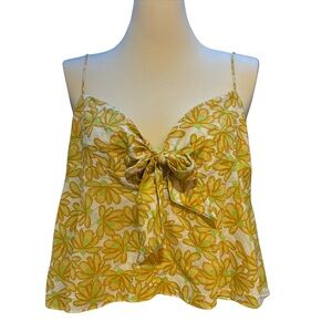 NWT Zara Floral Yellow Green Boho Baby Doll Crop Top Matching Set Piece Size XL